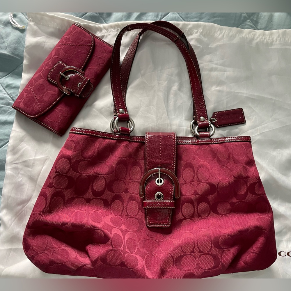 Burgundy Coach Handbag and matching Wallet